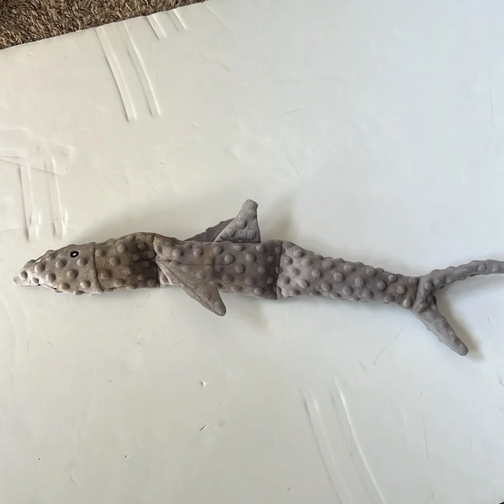 Gray Fabric Shark Dog Toy Squeaks and Crinkles